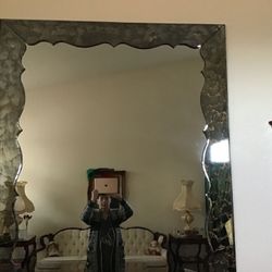 Antique grey framed wall mirror