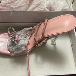 Women's Pink Rhinestone Embellished Bow Knot High Heeled Sandals,
