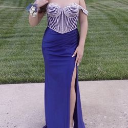 Royal Blue and silver beaded XS petite prom/special occasion dress. 