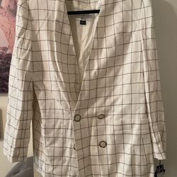 Kasper Women's Ivory Checkered Blazer button front size 12 NEW