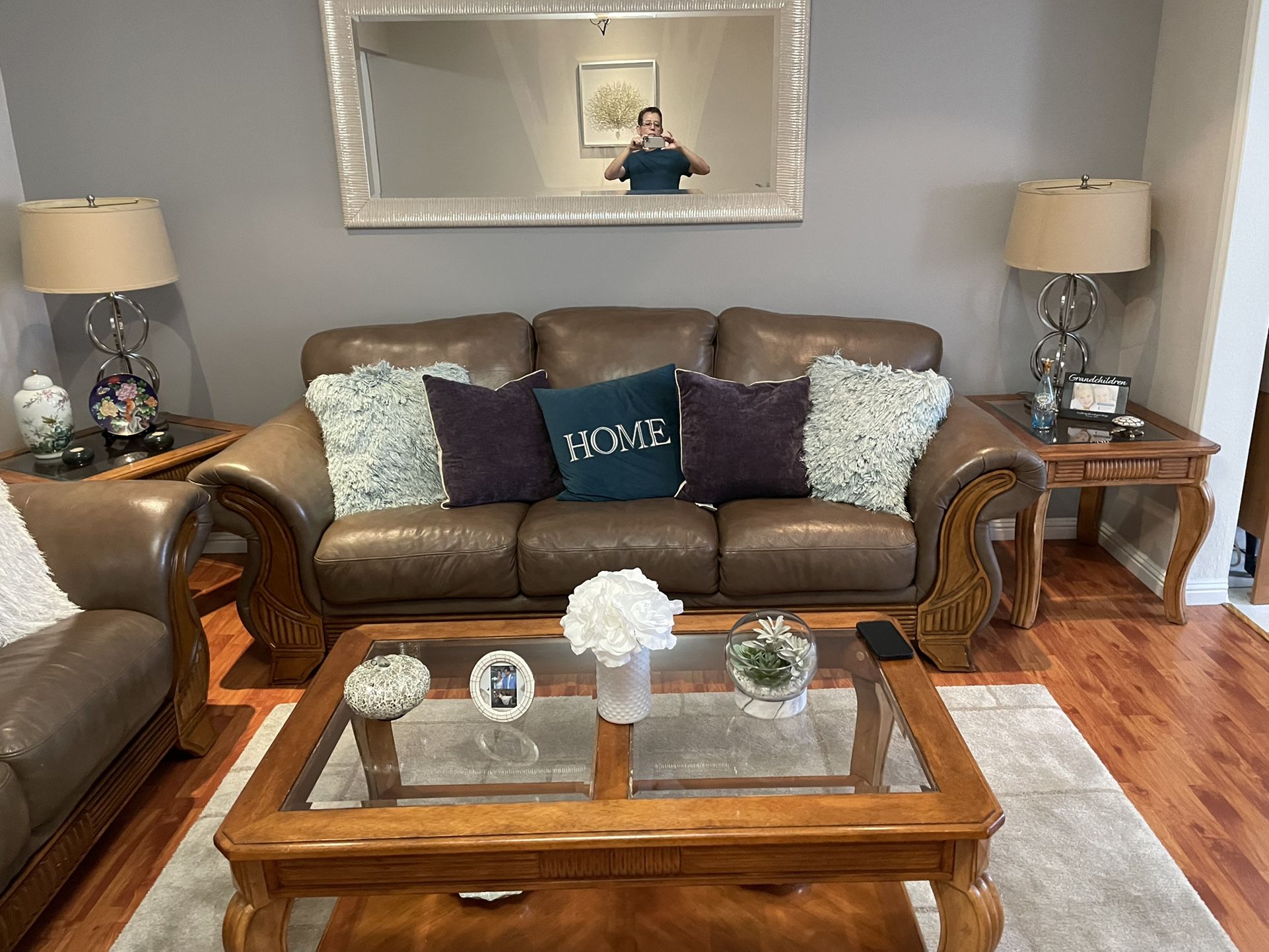 Leather Sofa Set, Love Seat, Good Condition