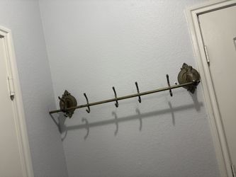 Rare Beautiful Vintage Brass Horse Head 5‑Hook Coat Rack