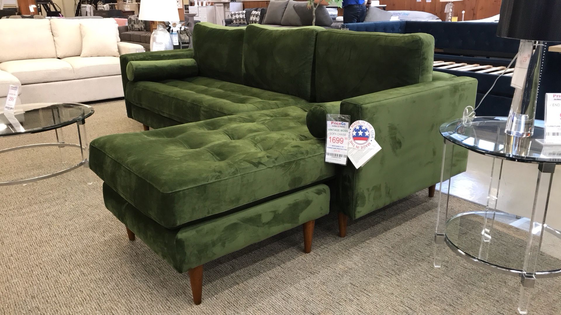 Stylish Green Velvet Sectional Sofa