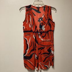 Women’s COCO and CHASE 100% polyester orange/navy & white print sleeveless top… Size-small