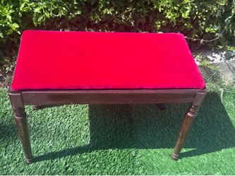 Vintage Red Velvet Piano, Vanity and Window Bench With Mahogany Style Finish