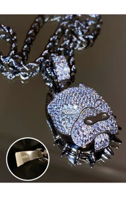 925 Sterling Silver 14k Stamp Bull DOG Pendant with rope chain......