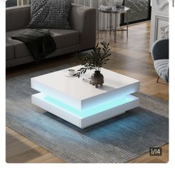  Coffee Table with LED Lights, 2-Tier