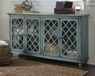 Teal wood credenza
