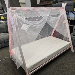 Pink Tepee Bed Twin W/ LED LIGHT & MEMORY FOAM MATT $349 
