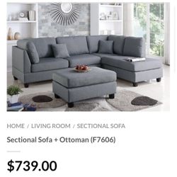 Gray Sectional Sofa With Ottoman