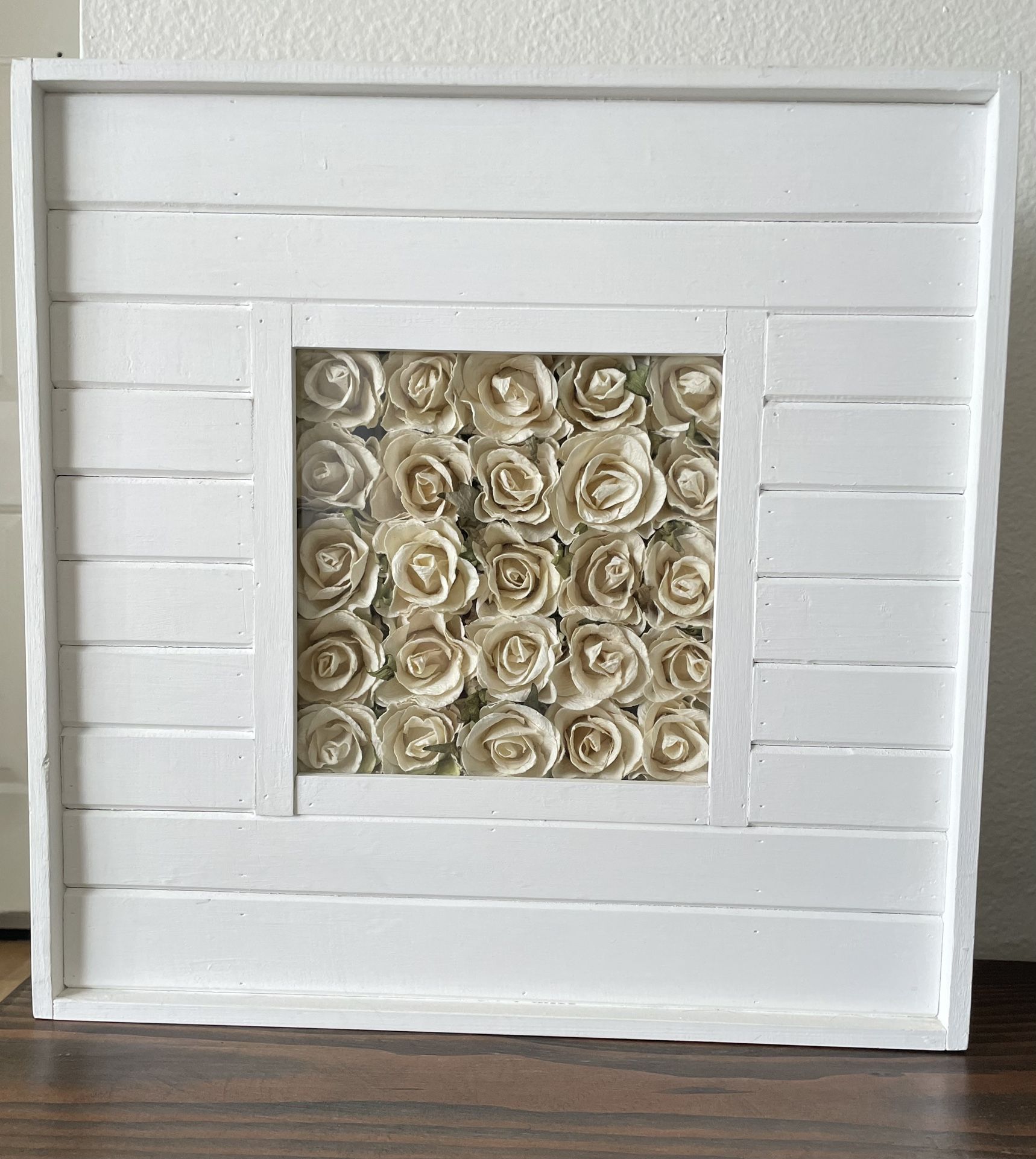 Wood Framed Mulberry Paper Roses 18” X 18”