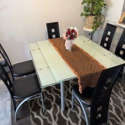 Hard Glass Dining Table Set With Chairs(Expandable)
