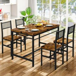 5 Piece Dining Table Set,47.2" Kitchen Table and 4 Backrest Chairs Set,Space Saving,Industrial Dining Table Set for 4,for Kitchen,Dining Room