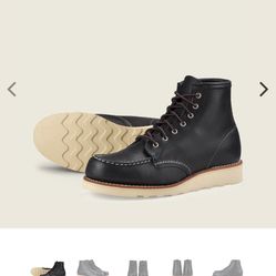 SIZE 8 RED WING CLASSIC MOC BLACK WATERPROOF LEATHER SOFT TOE BOOTS BRAND NEW 