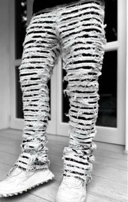 Men’s Limited Edition Guapi Flare Stacked Distressed Jeans Black and White size 32
