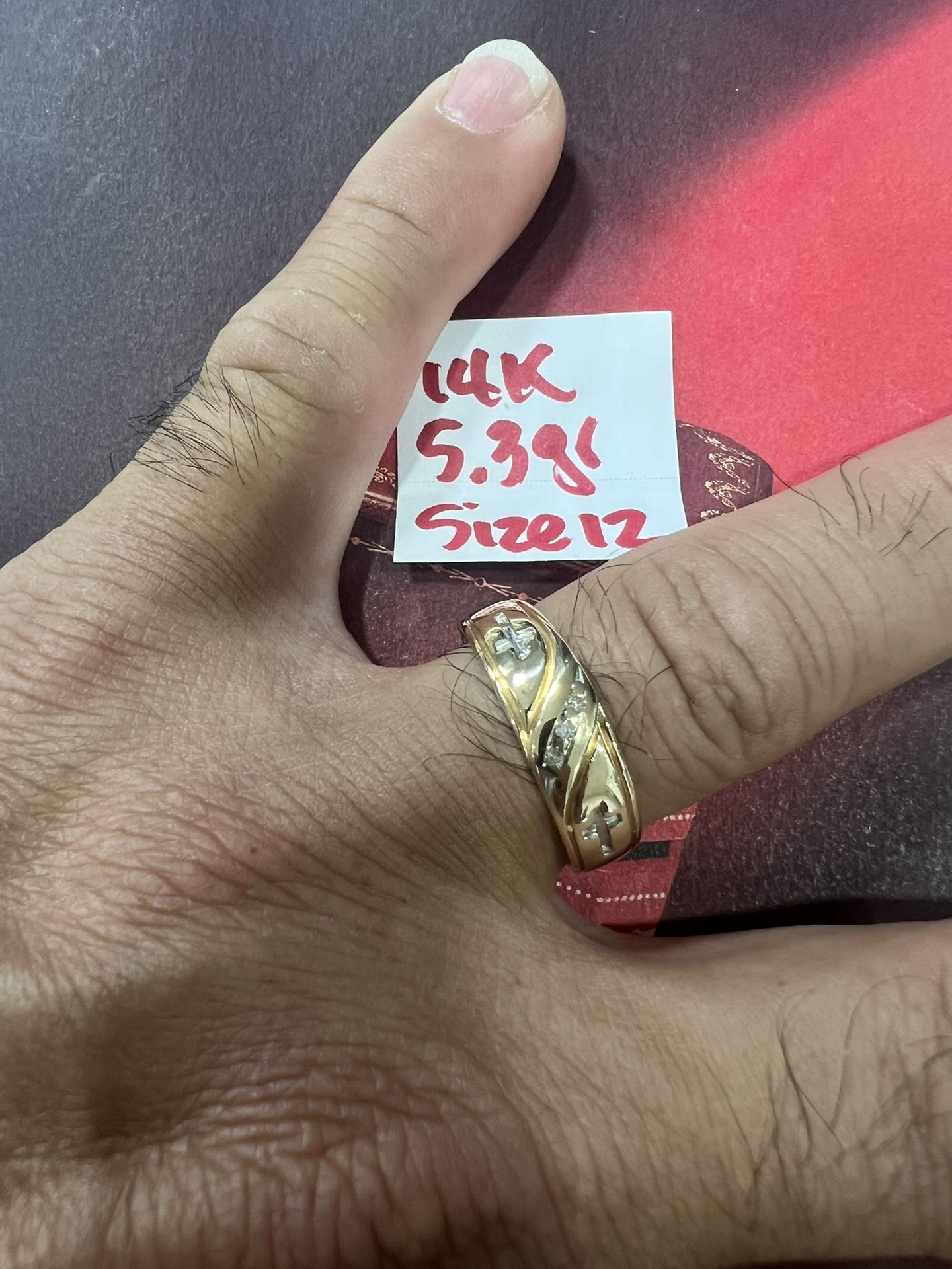 14K Solid Gold Men Wedding Ring With Natural Diamonds π Stones 5.3Gr Size 12