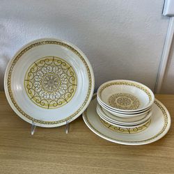VTG Set of 9 Max Schonfeld Sierra Ironstone Plates Bowls Yellow Floral 70s Retro
