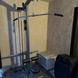 Lat Pulldown and Low Row Cable Machine with High and Low Pulley Stations and Flip-Up Footplate