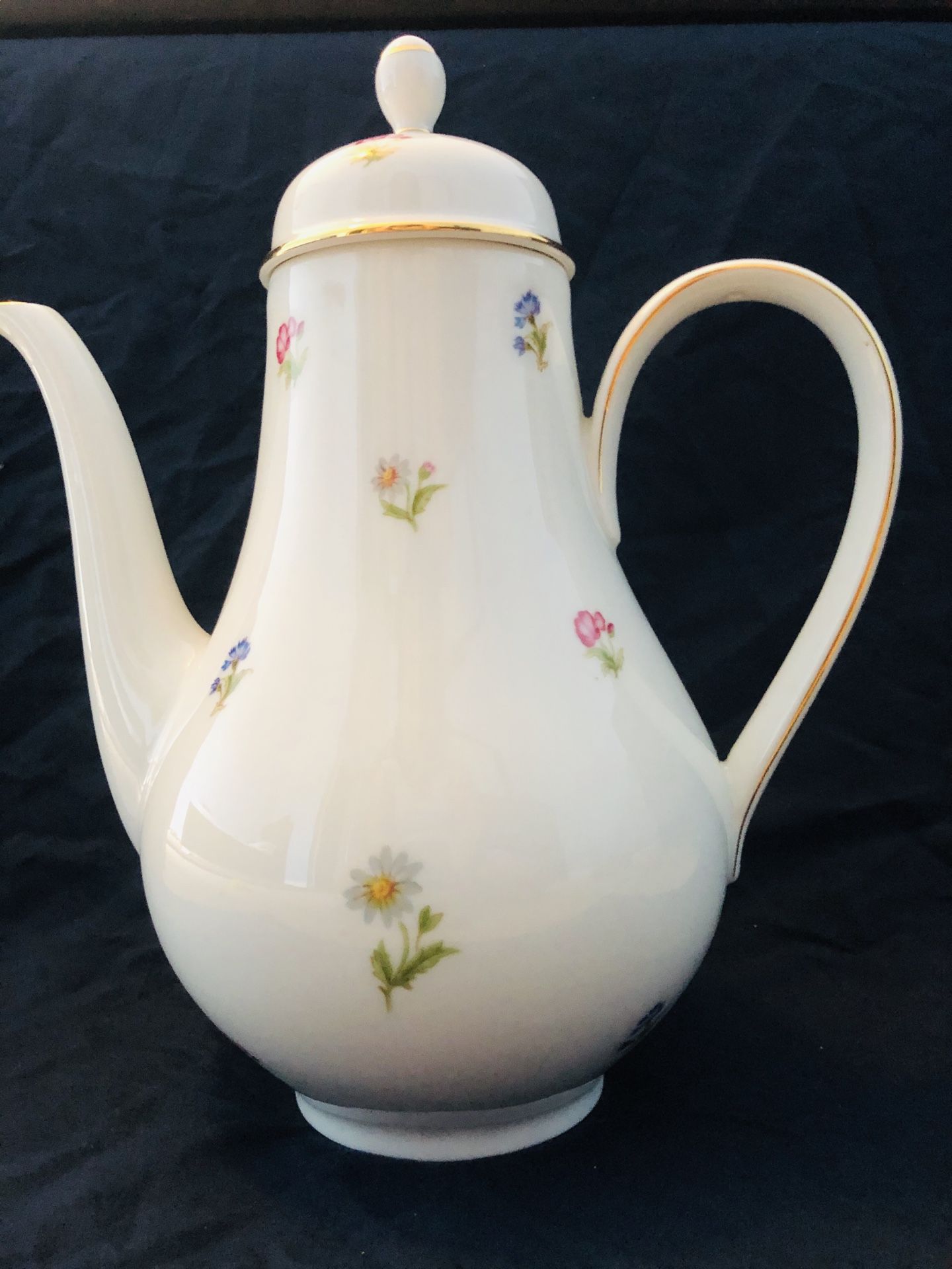 Vintage 50s BAVARIA Germany White Porcelain Small FLOWERS 11"h Coffee Pot