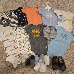 6-9 Month Short Sleeve Bodysuits, Socks, And Shoes