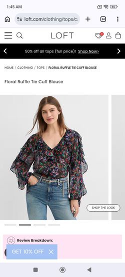 New with Tags LOFT XL size Floral Ruffle Tie Cuff Blouse