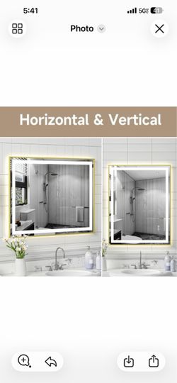 28 in. W x 36 in. H Rectangular Framed LED Anti-Fog Wall Bathroom Vanity Mirror, Tempered Glass, Backlit & Front Light $80 (TBA-Black-2836)