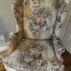 Pink Floral With Creamy Color Arm Chair