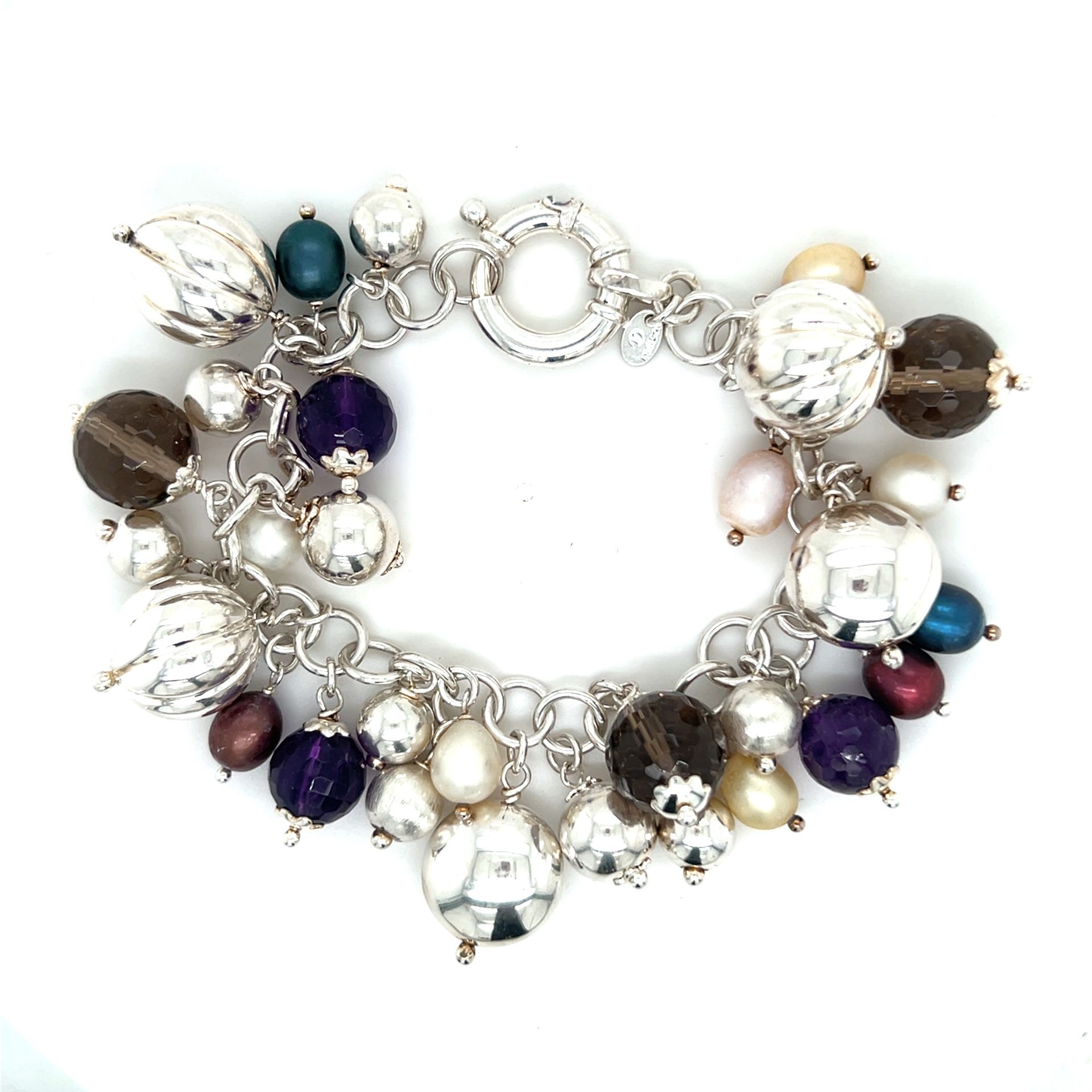 Sterling Silver 925 Circles Charm Bracelet