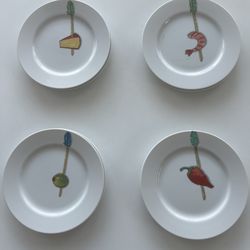 Set of 8 Crate and Barrel Decorative Cocktail Plates