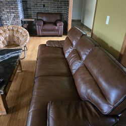 Leather sofa and chair 