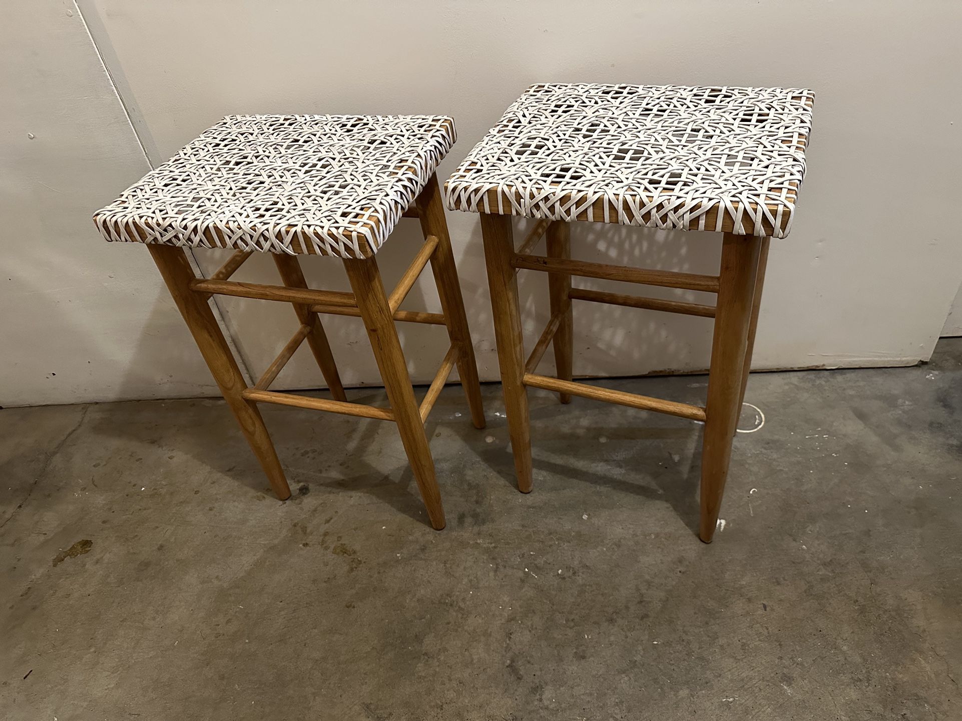 West Elm Wood& Leather Bar Stool Set of 2