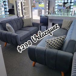 ✅️✅️2 pc dark grey velvet fabric mid century modern sofa and love seat set Langley street wooten✅️✅️