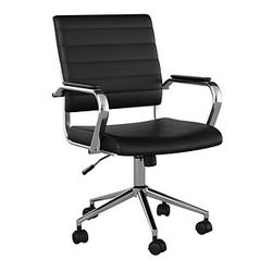 Martha Stewart Piper Faux Leather Swivel Office Chair, Black/Polished Nickel 