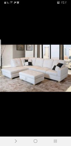 New white Sectional with Storage Ottoman