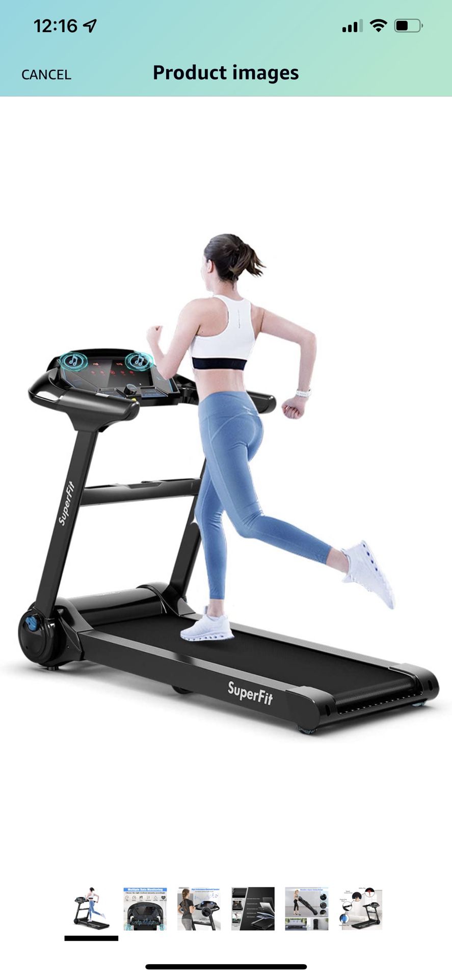 Goplus Folding Treadmill, Superfit Electric Portable Treadmill with Blue Tooth Speaker and 17'' Wide Tread Belt, Running Jogging Machine for Home and 