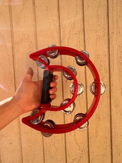 Red Half-Moon Tambourine – Double Row Jingles – Great Condition