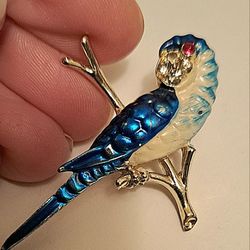 Vintage Rhinestone Parrot Macaw Enamel Brooch
