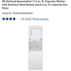 GE 24” Stacked Washer And Gas Dryer