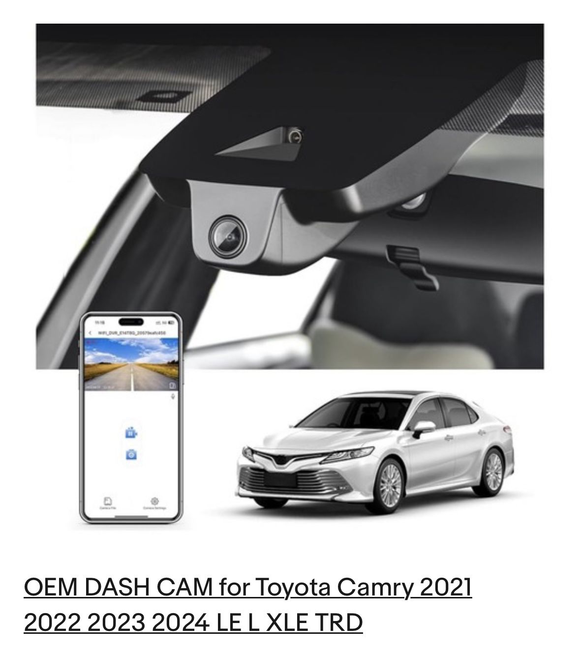 OEM DASH CAM for Toyota Camry 2021 2022 2023 2024 LE L XLE TRD