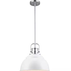 Home Decorators Shelston 13 in. 1-Light White & Chrome Pendant with Metal Shade