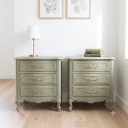 French Provincial Vintage Green Nightstands