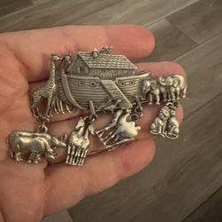 JJ pewter Noah’s Arc pin (brooch) measures approximately 2 3/4”wide 