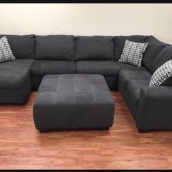 Slate Ambee 3 Piece Sectional With Chaise Couch| Dark Sofa | Living Room 👍 Brand New 👍 Fast Delivery 🚚 Great Financing 👍