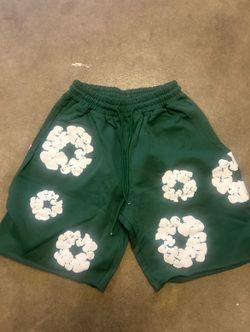 Green Denim Tear Shorts