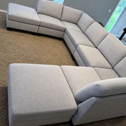 Large 8 Piece Modular Gray Sectional Sofa with Ottoman