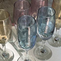 Gorgeous Tinted & Etched Champagne Glass Set Of 6