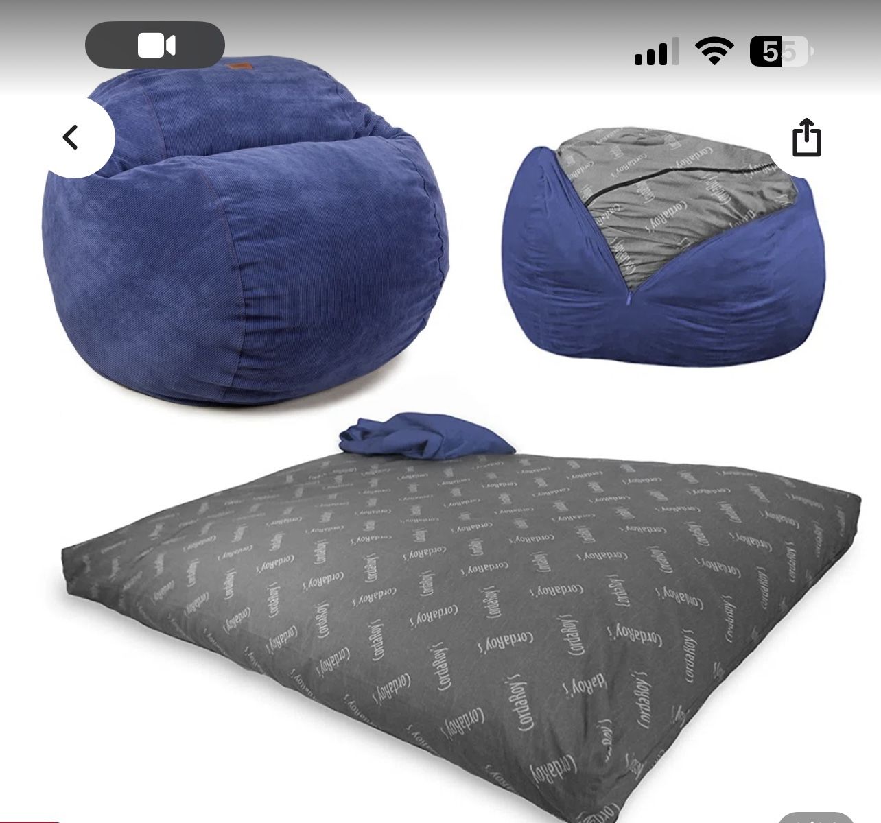 Corduroy Convertible Bean Bag Chair/queen Matters