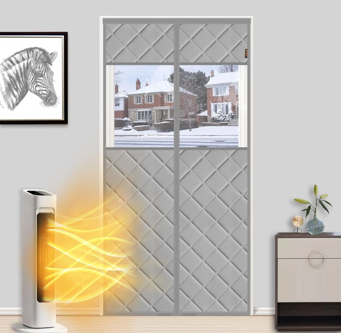 MAGZO Magnetic Thermal Insulated Door Curtain with Clear Window 36"