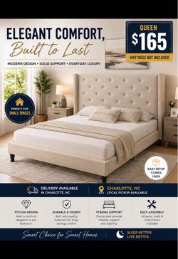 New in box Queen bed light beige