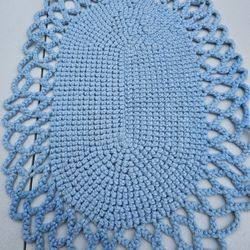 $15.00 - (3) Beautiful Crochet Baby Blue Table Dolies!  Handmade/20" Width x 14" Height!